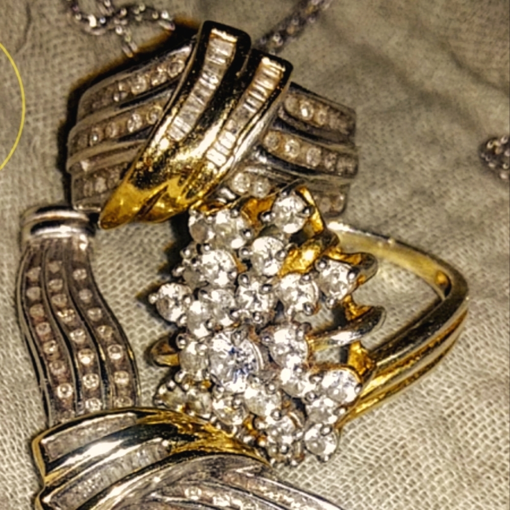 STERLING WITH 14KT GOLD ACCENT DIAMOND PAVED RING